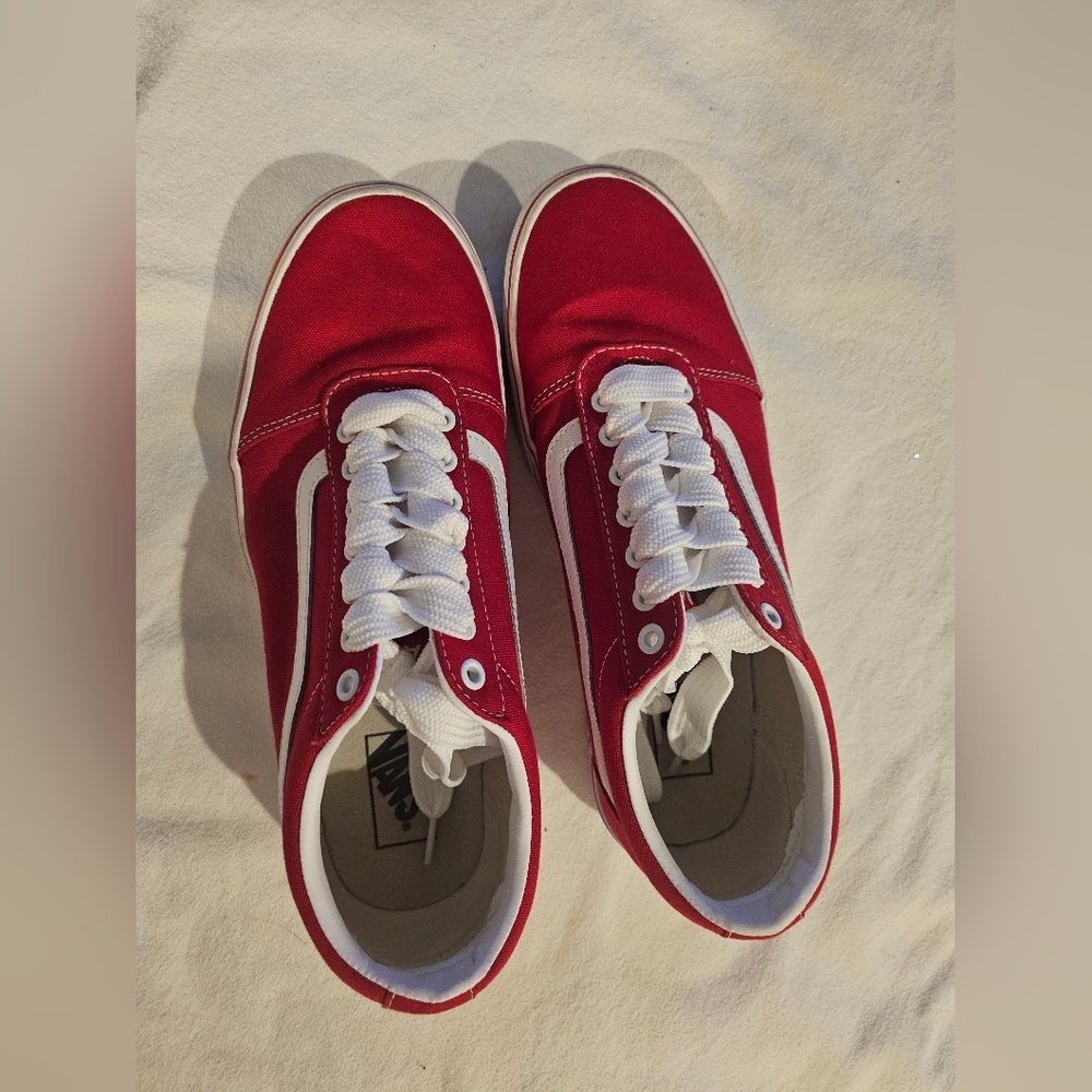 Vans Men's Red and White Sneakers SIZE 11